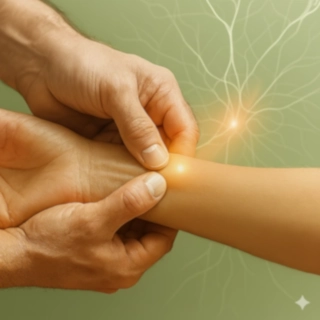 Scientific research on acupressure showing neural pathways and pressure points